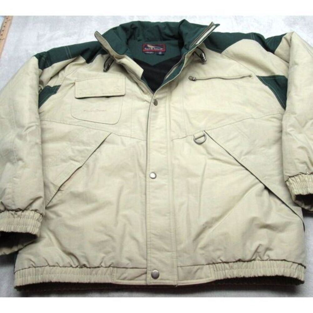 Vintage Field & Stream Jacket Mens XLT‎ Cream Stow Hood Heavyweight Insulated